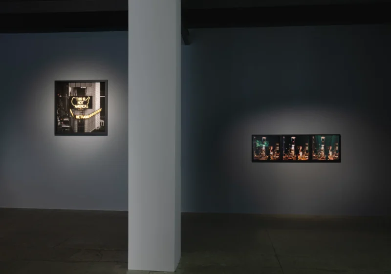 Installation shot from Alfredo Jaar: A Logo for America, 1987, @ Galerie Lelong