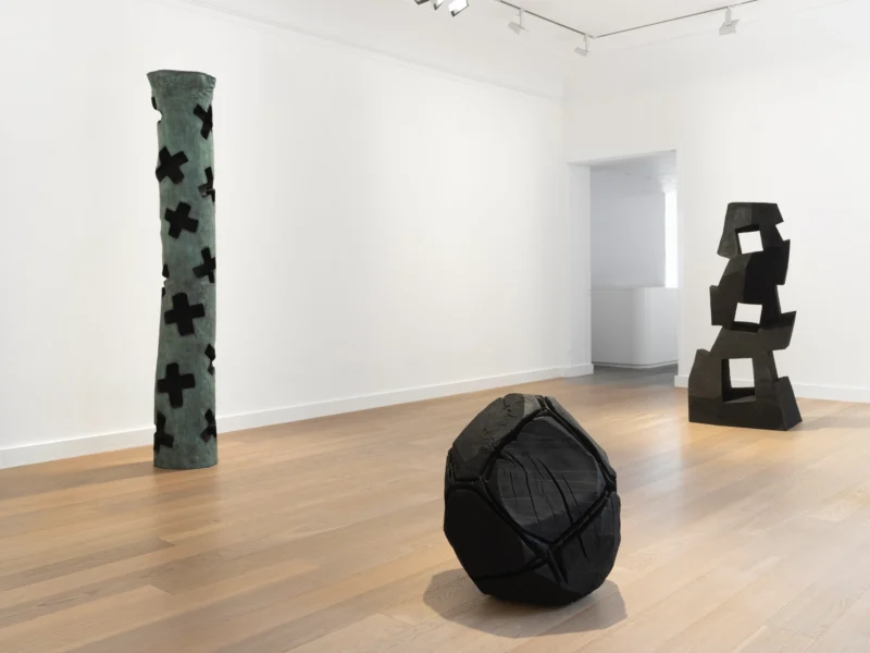 Installation shot from David Nash: Catching Forms. Wood to Bronze, @ Galerie Lelong