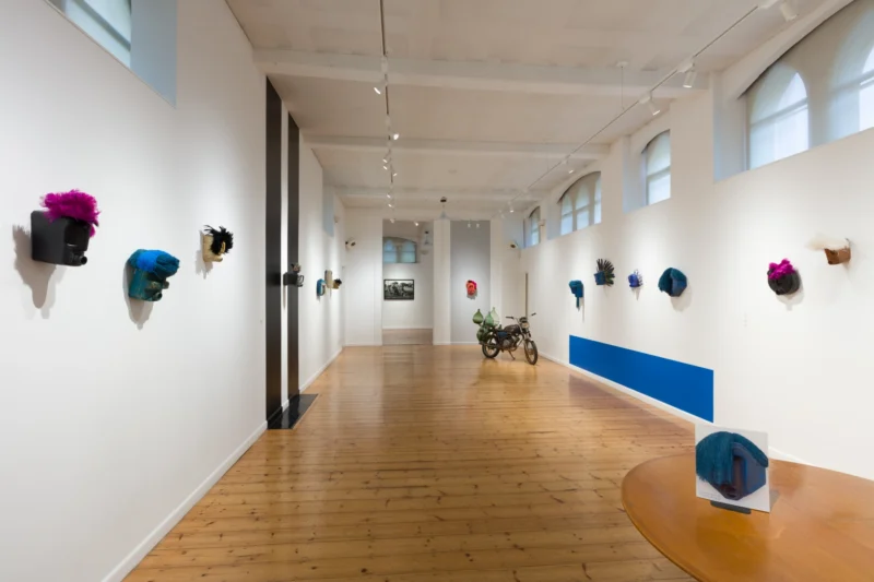 Installation shot from Romuald Hazoumè: My Blue Period, @ October Gallery