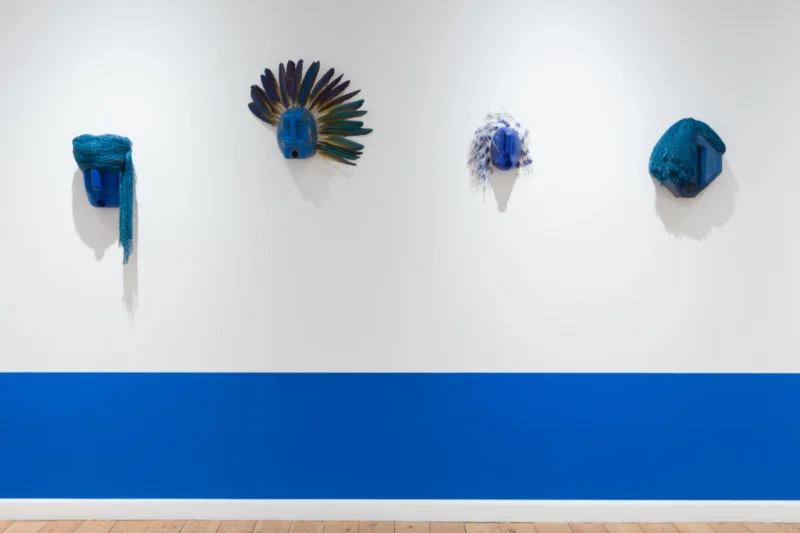 Installation shot from Romuald Hazoumè: My Blue Period, @ October Gallery