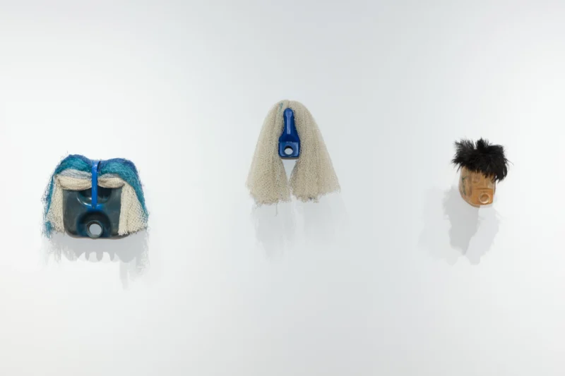 Installation shot from Romuald Hazoumè: My Blue Period, @ October Gallery
