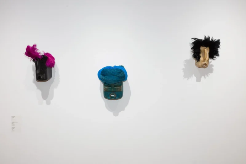 Installation shot from Romuald Hazoumè: My Blue Period, @ October Gallery