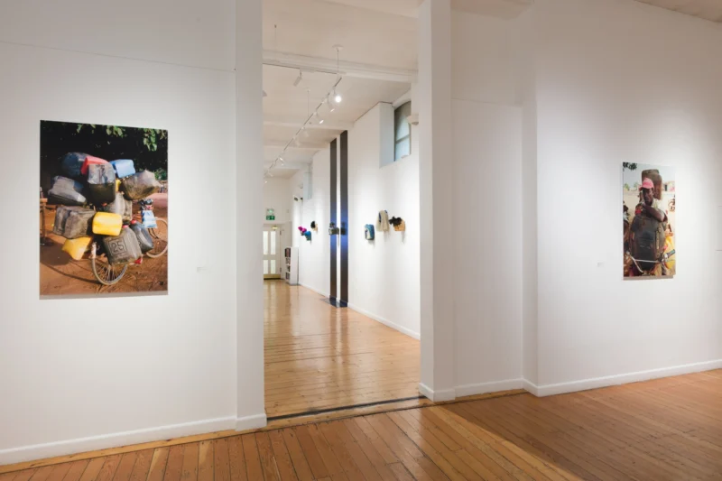 Installation shot from Romuald Hazoumè: My Blue Period, @ October Gallery
