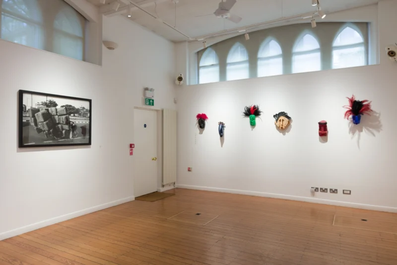 Installation shot from Romuald Hazoumè: My Blue Period, @ October Gallery